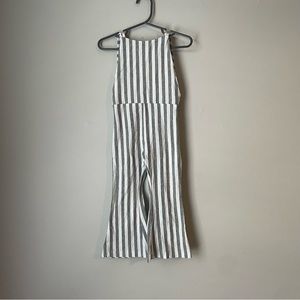Gray/White Striped Bell Bottom Jumpsuit Romper Overalls